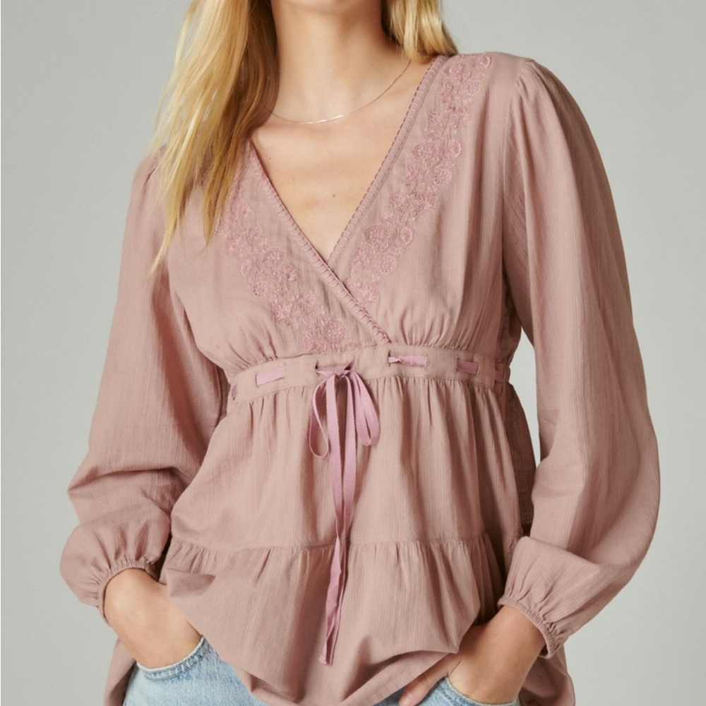Lucky Brand Embroidered Babydoll Top